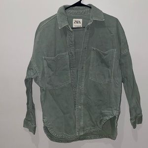 Zara oversized denim shacket size XXS in sage green